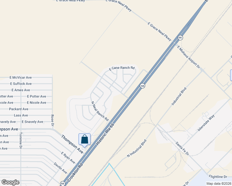 map of restaurants, bars, coffee shops, grocery stores, and more near 4246 East Old Ranch Lane in Kingman