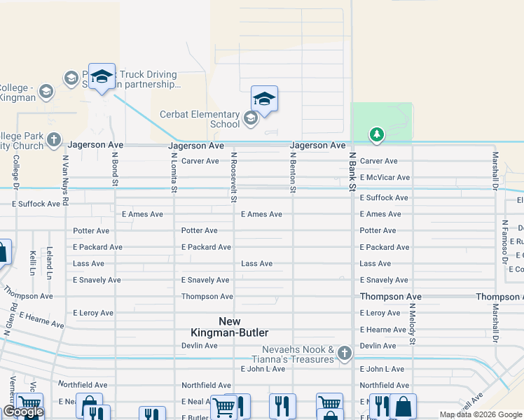 map of restaurants, bars, coffee shops, grocery stores, and more near 2720 East Ames Avenue in Kingman