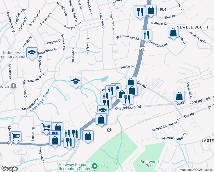 map of restaurants, bars, coffee shops, grocery stores, and more near 1240 Merrick Street in Charlotte