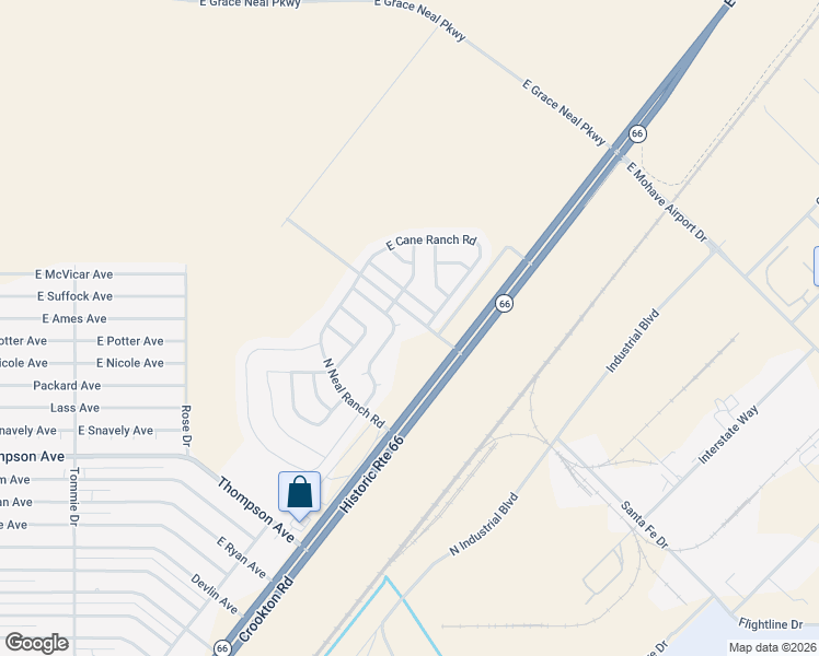 map of restaurants, bars, coffee shops, grocery stores, and more near 4246 East Old Ranch Lane in Kingman