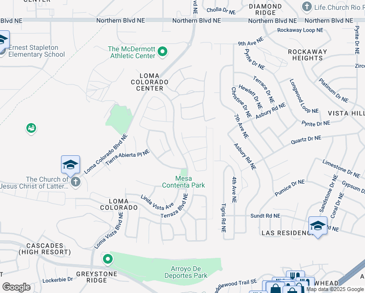 map of restaurants, bars, coffee shops, grocery stores, and more near 221 Loma Linda Loop Northeast in Rio Rancho