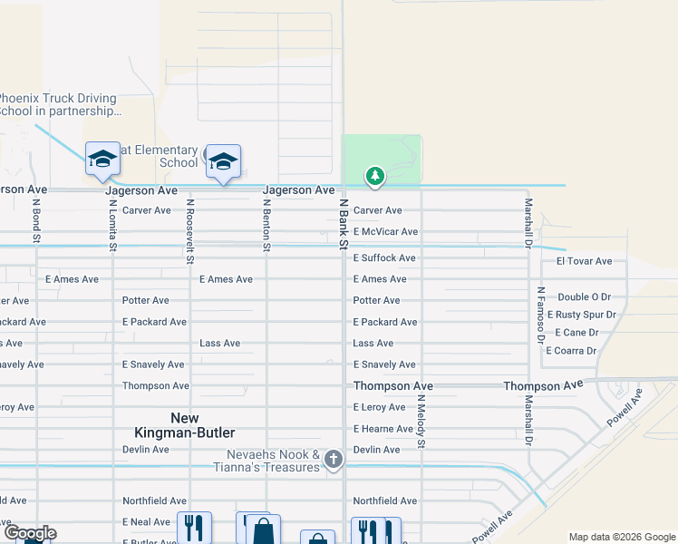 map of restaurants, bars, coffee shops, grocery stores, and more near 2900-2998 Ames Avenue in Kingman