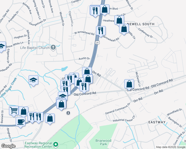 map of restaurants, bars, coffee shops, grocery stores, and more near 5800 N Tryon St in Charlotte