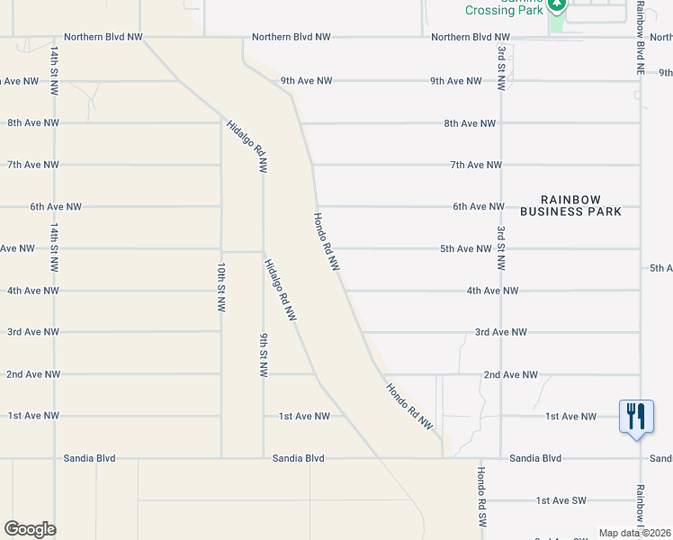 map of restaurants, bars, coffee shops, grocery stores, and more near Hondo Rd NW in Rio Rancho