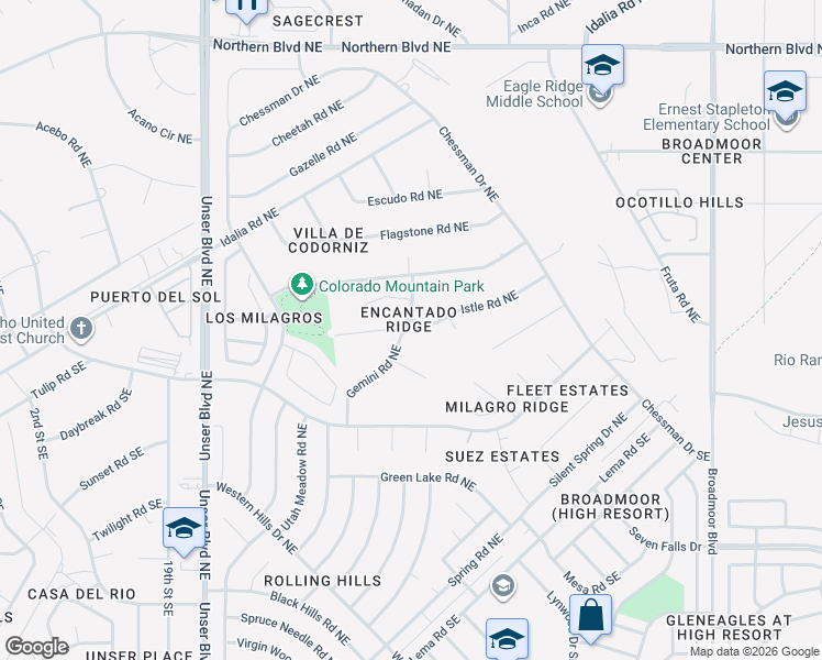map of restaurants, bars, coffee shops, grocery stores, and more near 2328 Gemini Road Northeast in Rio Rancho