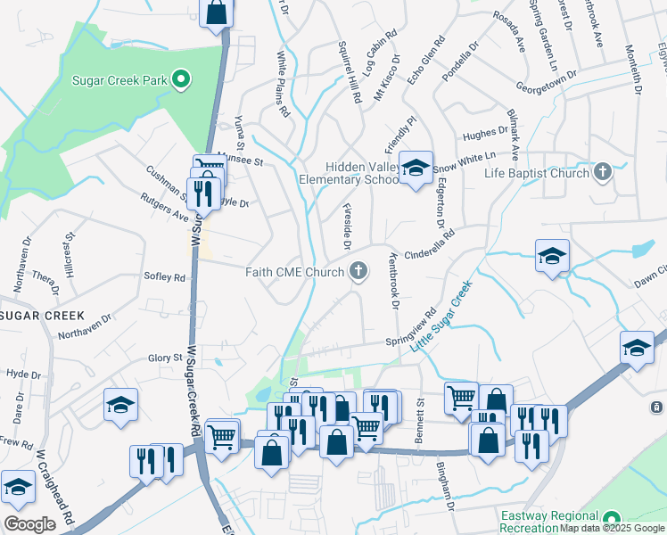 map of restaurants, bars, coffee shops, grocery stores, and more near 4724 Cinderella Road in Charlotte