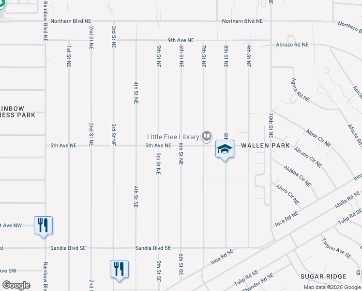 map of restaurants, bars, coffee shops, grocery stores, and more near 6th Street Northeast in Rio Rancho
