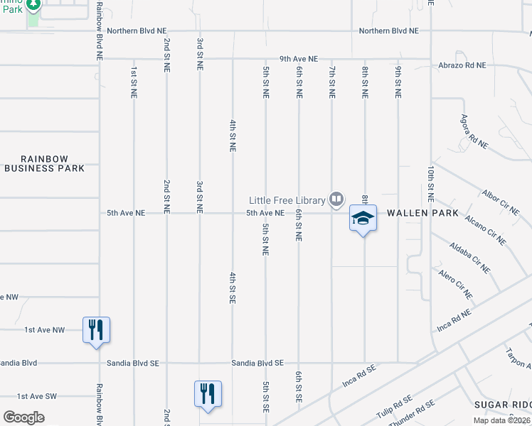 map of restaurants, bars, coffee shops, grocery stores, and more near 5th Street Northeast in Rio Rancho