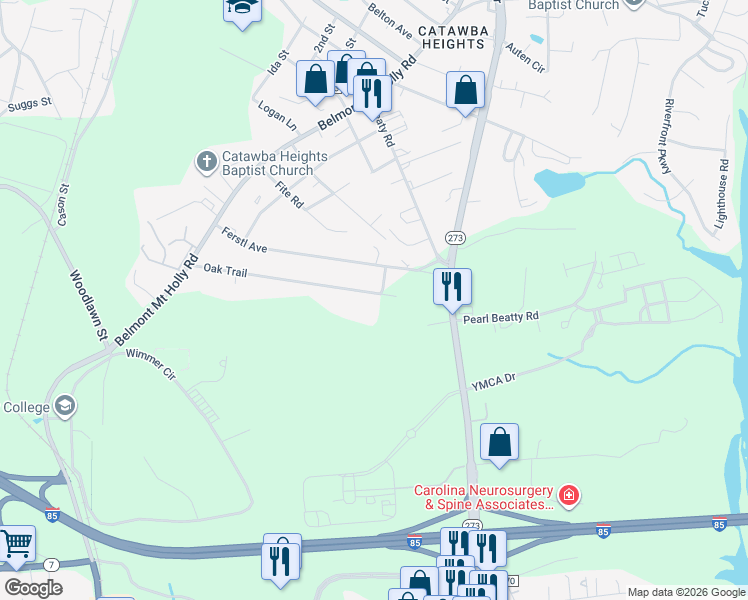 map of restaurants, bars, coffee shops, grocery stores, and more near 201 Oak Trail in Belmont