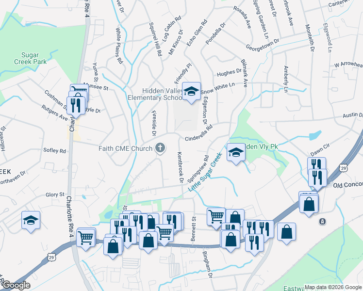 map of restaurants, bars, coffee shops, grocery stores, and more near 619 Kentbrook Drive in Charlotte