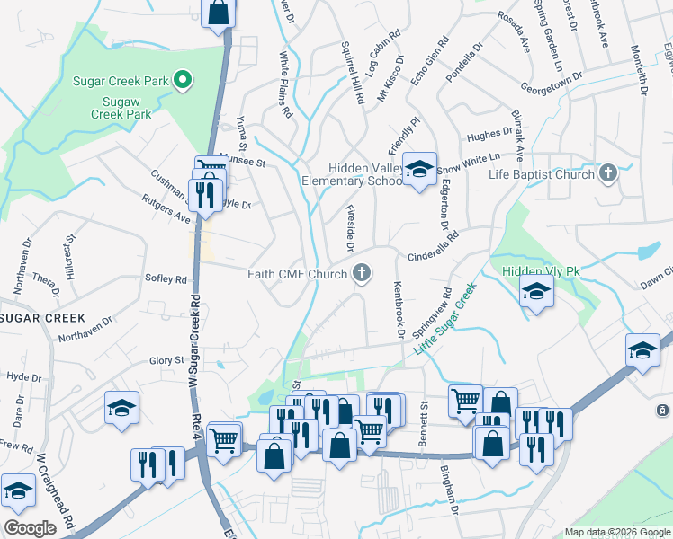 map of restaurants, bars, coffee shops, grocery stores, and more near 4724 Cinderella Road in Charlotte