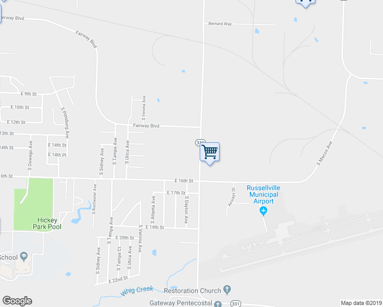 map of restaurants, bars, coffee shops, grocery stores, and more near 1310 South Elmira Avenue in Russellville
