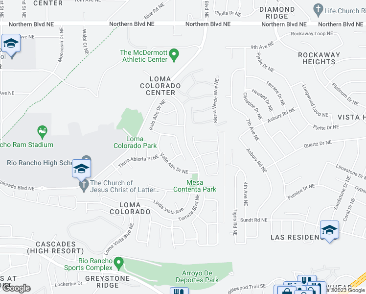 map of restaurants, bars, coffee shops, grocery stores, and more near 418 Palo Alto Drive Northeast in Rio Rancho