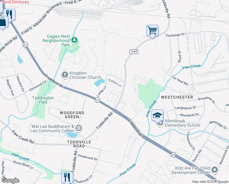 map of restaurants, bars, coffee shops, grocery stores, and more near in Charlotte