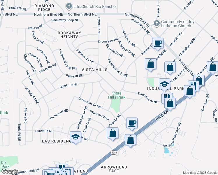 map of restaurants, bars, coffee shops, grocery stores, and more near 481 Rockaway Boulevard Northeast in Rio Rancho
