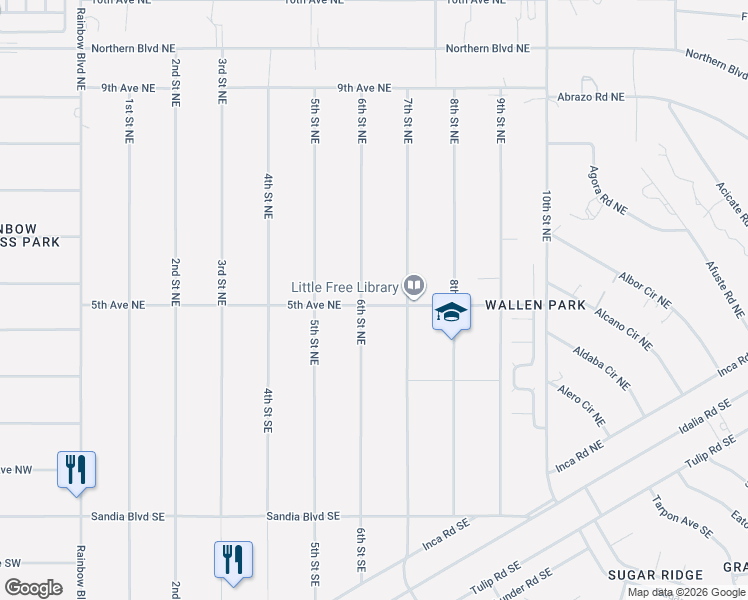 map of restaurants, bars, coffee shops, grocery stores, and more near 317 6th Street Northeast in Rio Rancho