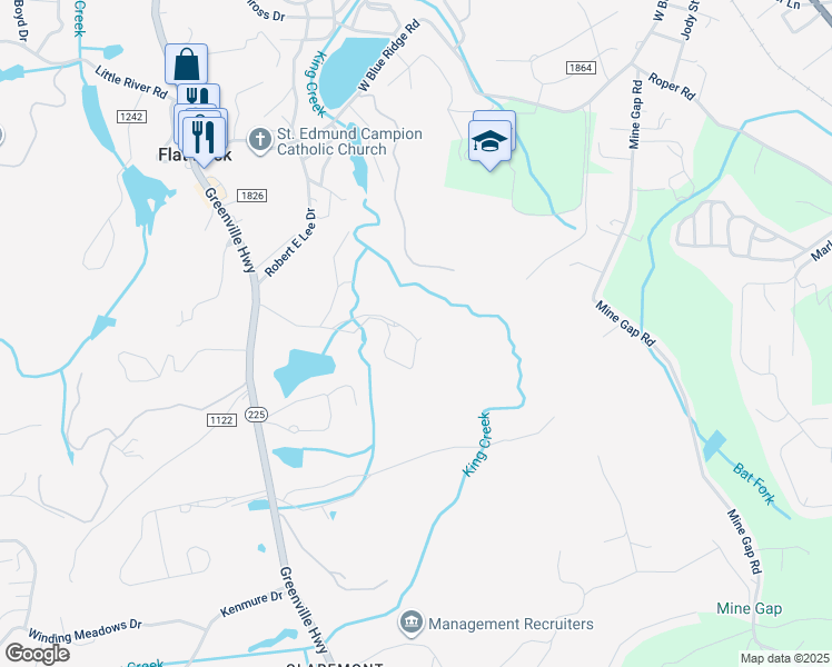 map of restaurants, bars, coffee shops, grocery stores, and more near 14 East Boxwood Loop in Flat Rock