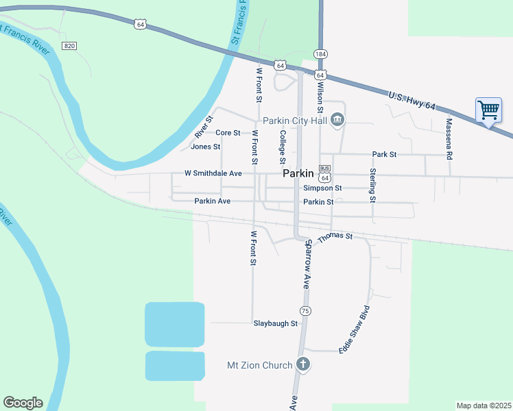 map of restaurants, bars, coffee shops, grocery stores, and more near Melton Drive in Parkin