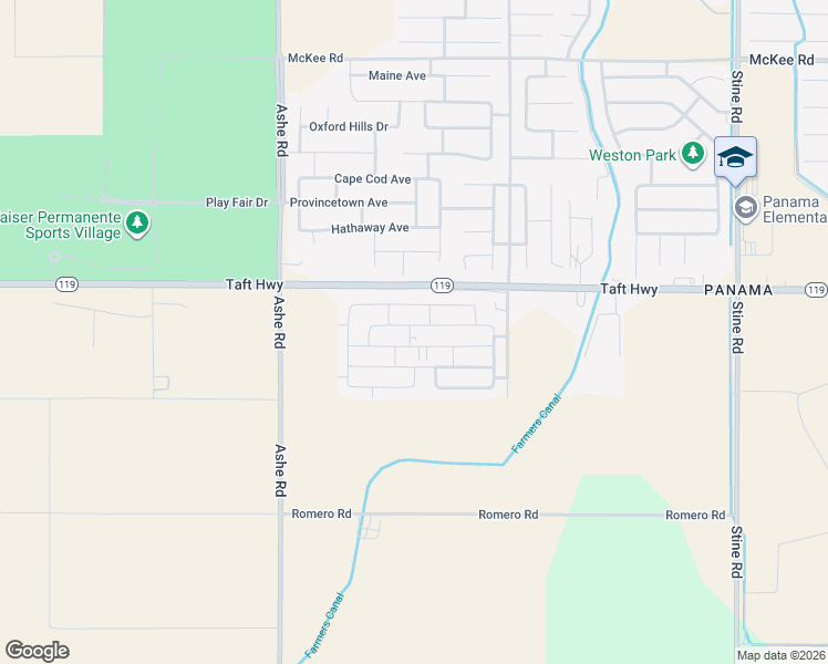 map of restaurants, bars, coffee shops, grocery stores, and more near 6000 Commonwealth Ave. in Bakersfield