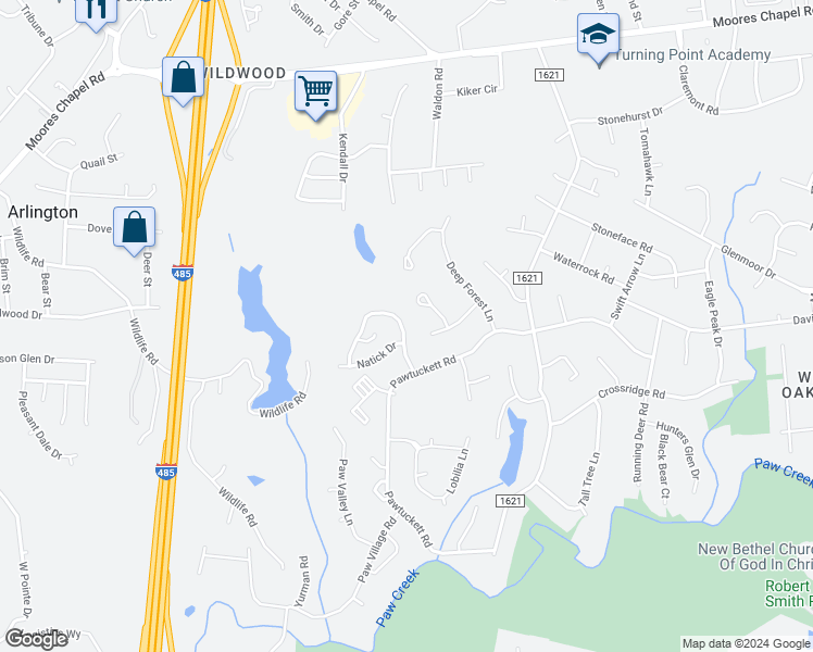 map of restaurants, bars, coffee shops, grocery stores, and more near 6420 Pennacook Drive in Charlotte