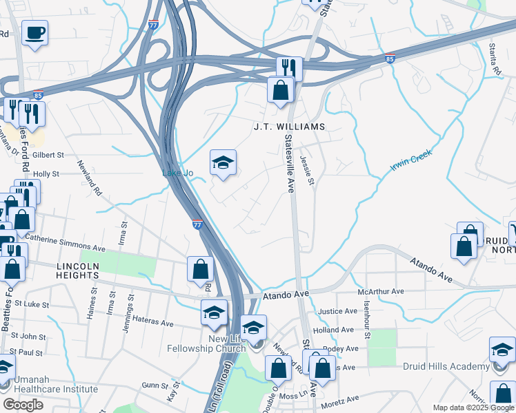 map of restaurants, bars, coffee shops, grocery stores, and more near 2236 Alma Court in Charlotte
