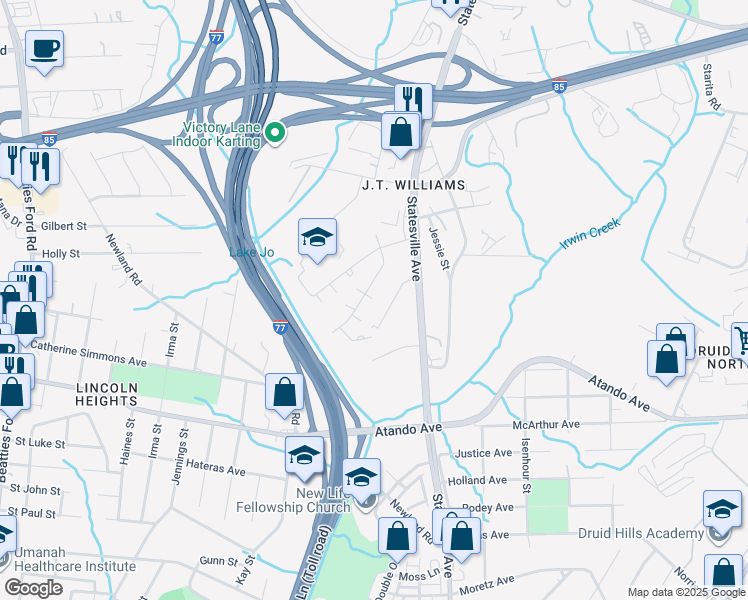 map of restaurants, bars, coffee shops, grocery stores, and more near in Charlotte