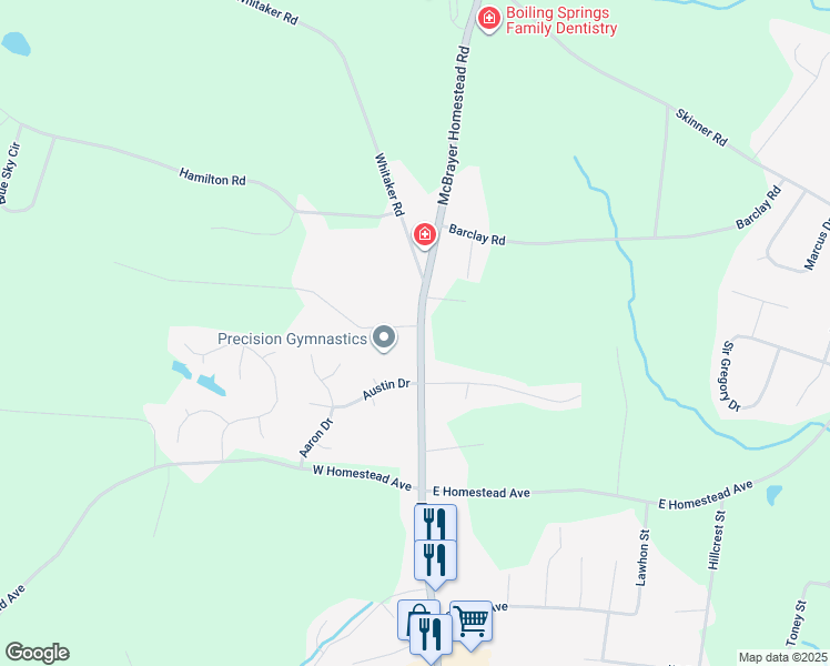 map of restaurants, bars, coffee shops, grocery stores, and more near 809 McBrayer Homestead Road in Shelby