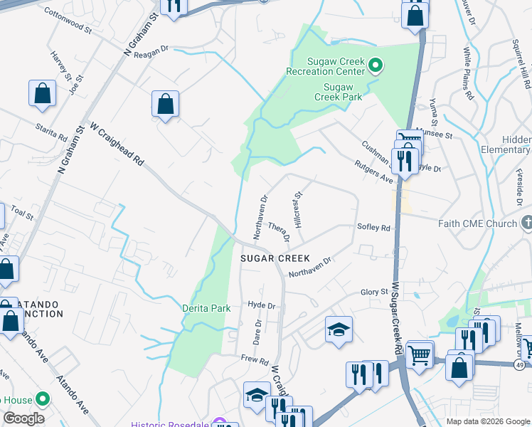 map of restaurants, bars, coffee shops, grocery stores, and more near 4808 Northaven Drive in Charlotte