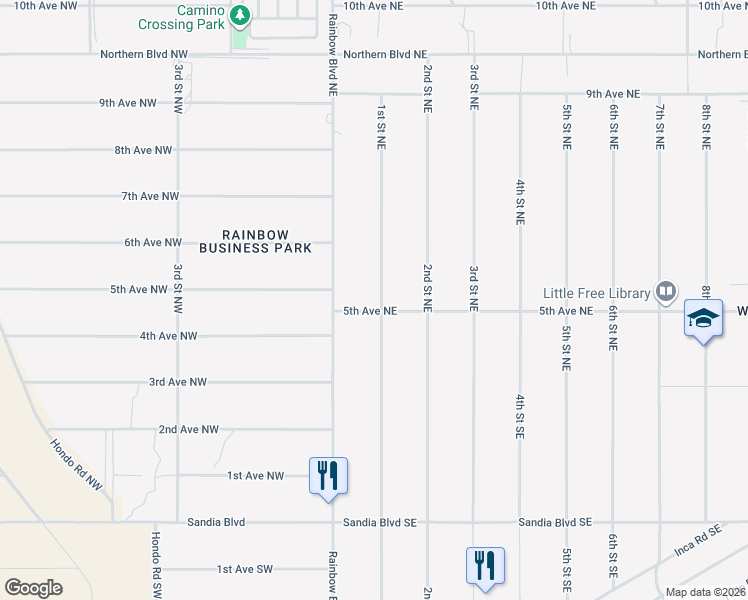 map of restaurants, bars, coffee shops, grocery stores, and more near 501 1st Street Northeast in Rio Rancho