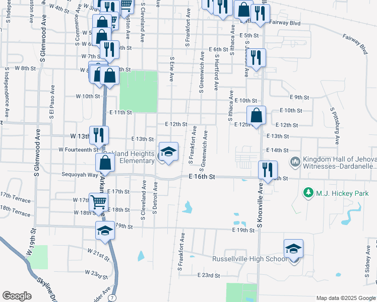 map of restaurants, bars, coffee shops, grocery stores, and more near 509 East 14th Street in Russellville