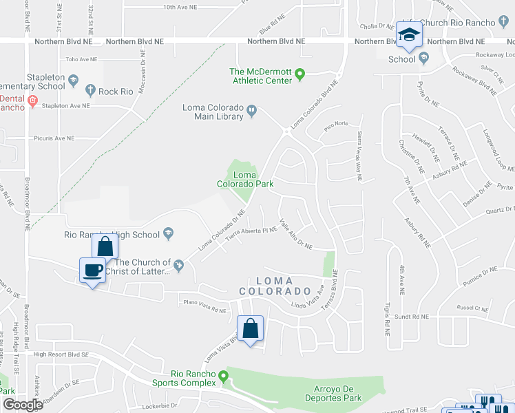 map of restaurants, bars, coffee shops, grocery stores, and more near 431 Paseo Roja Place in Rio Rancho