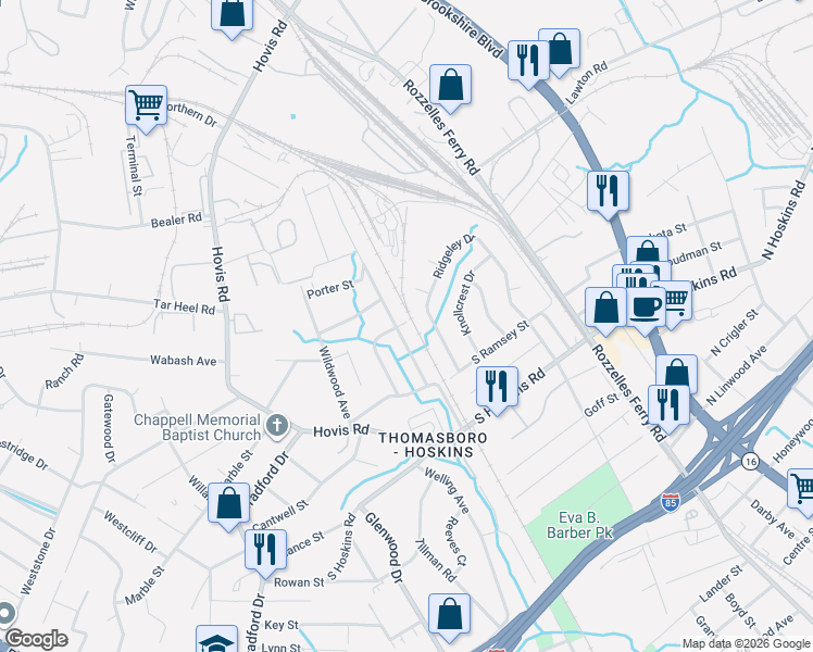 map of restaurants, bars, coffee shops, grocery stores, and more near 4620 Morgan Street in Charlotte