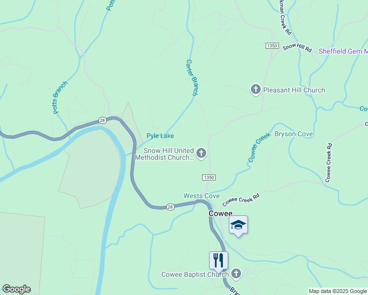 map of restaurants, bars, coffee shops, grocery stores, and more near Snow Hill Road in Franklin