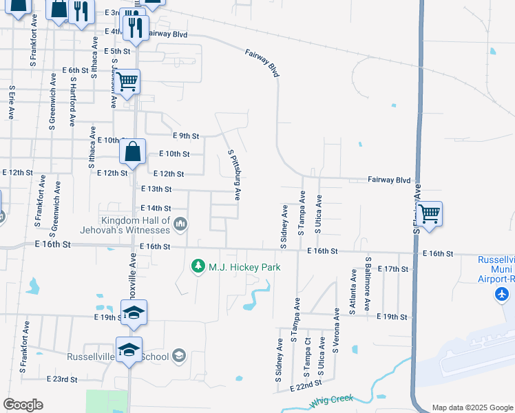 map of restaurants, bars, coffee shops, grocery stores, and more near 1403 East 16th Street in Russellville