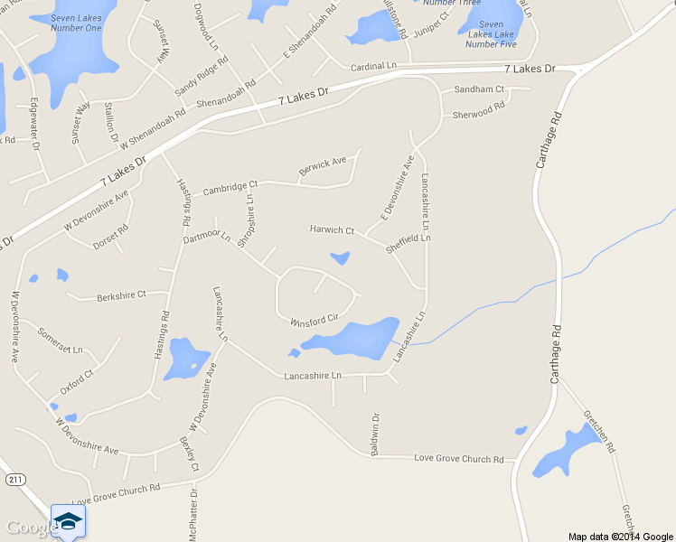 map of restaurants, bars, coffee shops, grocery stores, and more near 138 Winsford Circle in Seven Lakes