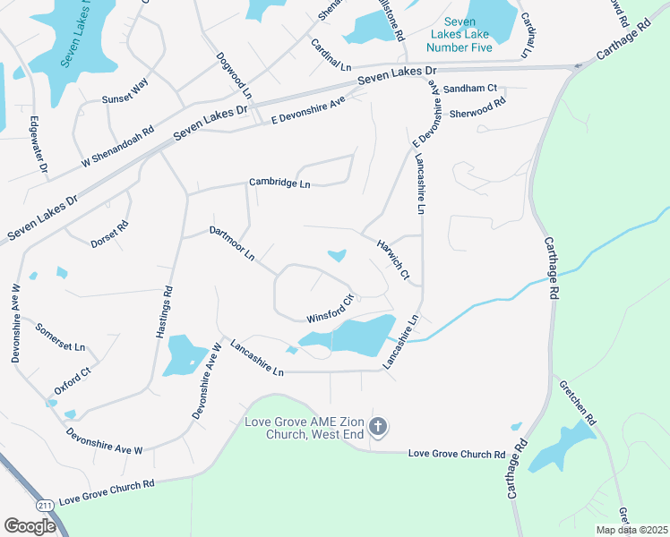 map of restaurants, bars, coffee shops, grocery stores, and more near 138 Winsford Circle in Seven Lakes