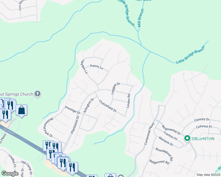 map of restaurants, bars, coffee shops, grocery stores, and more near 175 Leggett Drive in Cameron