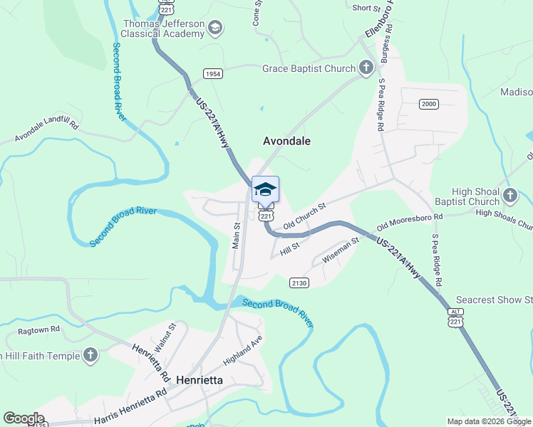 map of restaurants, bars, coffee shops, grocery stores, and more near 2843 US 221A Highway in Mooresboro