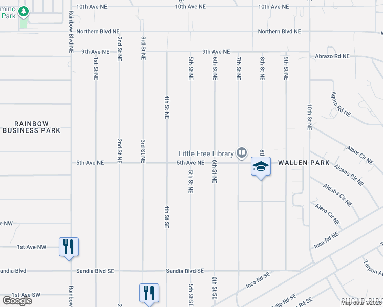 map of restaurants, bars, coffee shops, grocery stores, and more near 416 5th Avenue Northeast in Rio Rancho