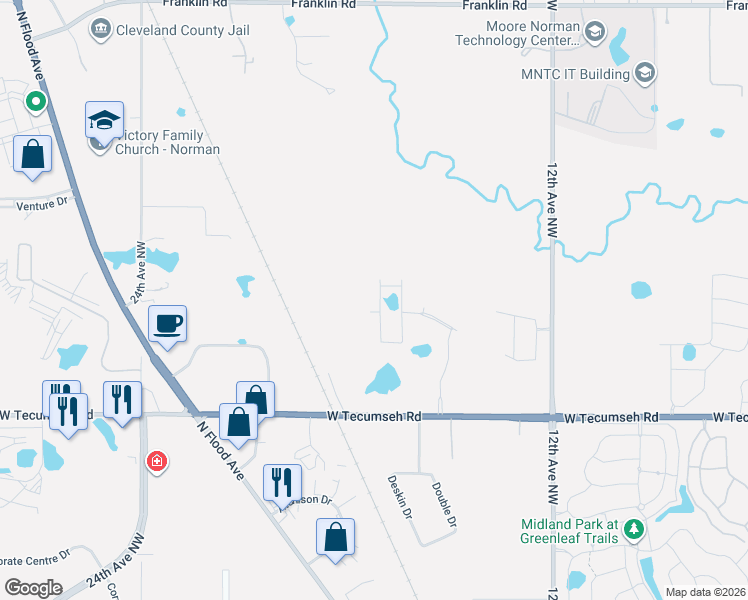 map of restaurants, bars, coffee shops, grocery stores, and more near 1810 Futura Drive in Norman