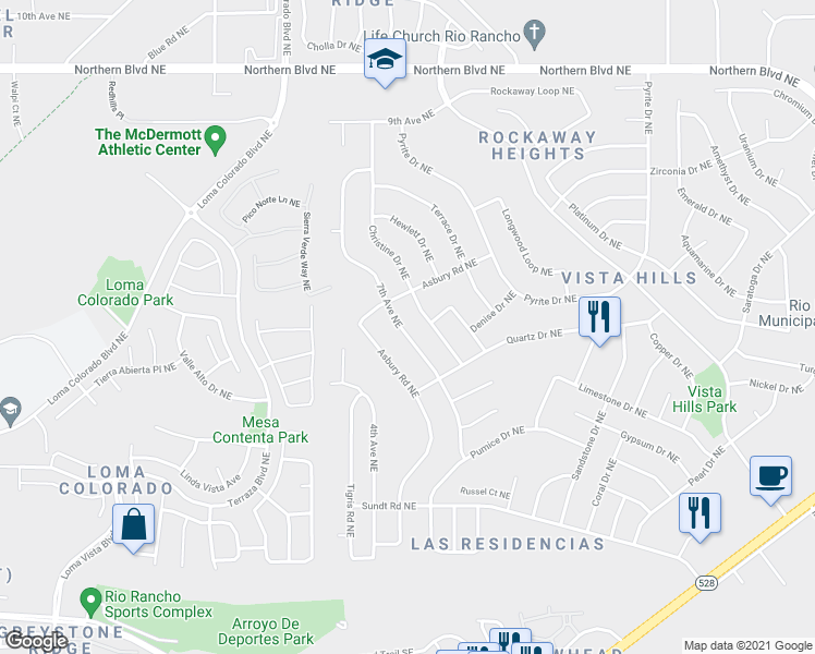 map of restaurants, bars, coffee shops, grocery stores, and more near 428 7th Avenue Northeast in Rio Rancho