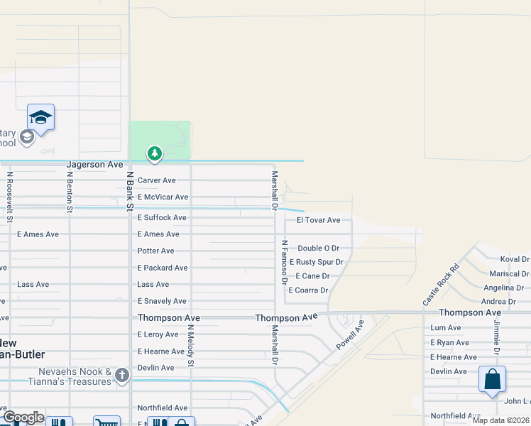 map of restaurants, bars, coffee shops, grocery stores, and more near 3231 East Suffock Avenue in Kingman