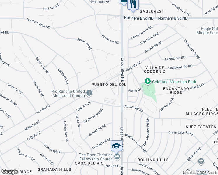 map of restaurants, bars, coffee shops, grocery stores, and more near 508 Cancun Loop Northeast in Rio Rancho