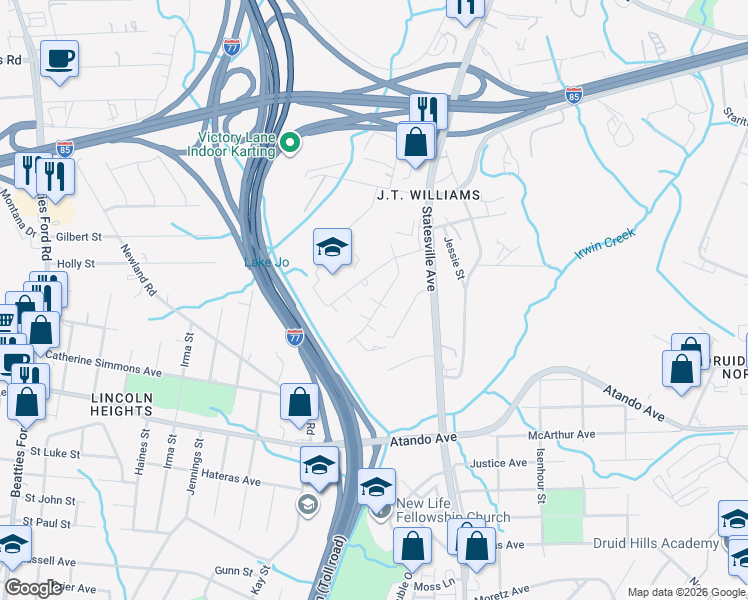 map of restaurants, bars, coffee shops, grocery stores, and more near in Charlotte