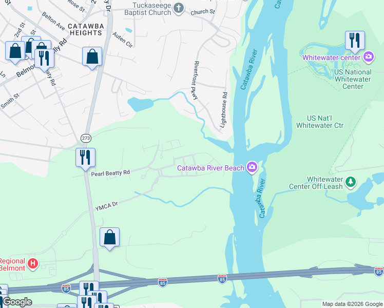 map of restaurants, bars, coffee shops, grocery stores, and more near 613 River Park Road in Belmont