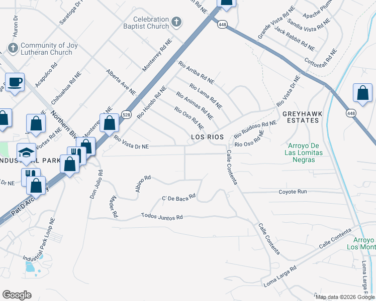 map of restaurants, bars, coffee shops, grocery stores, and more near 560 Rio Vista Drive Northeast in Rio Rancho