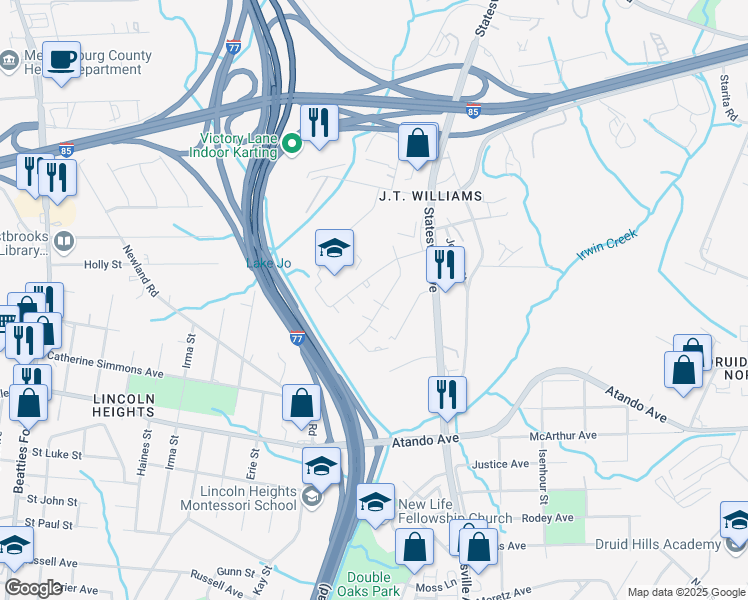 map of restaurants, bars, coffee shops, grocery stores, and more near in Charlotte