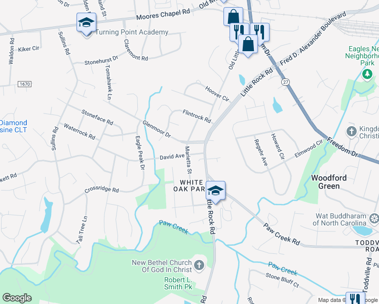 map of restaurants, bars, coffee shops, grocery stores, and more near in Charlotte