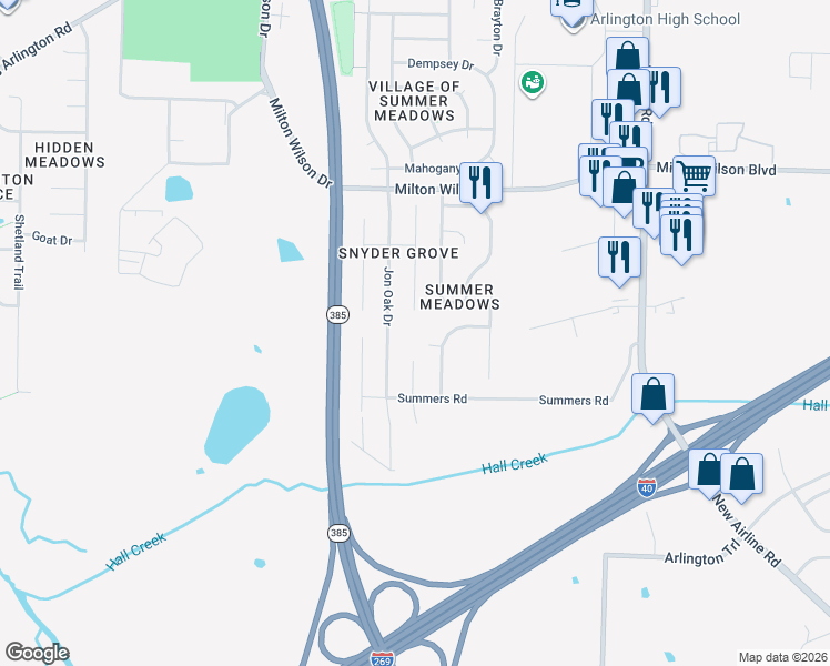 map of restaurants, bars, coffee shops, grocery stores, and more near 5061 Summers Road in Arlington