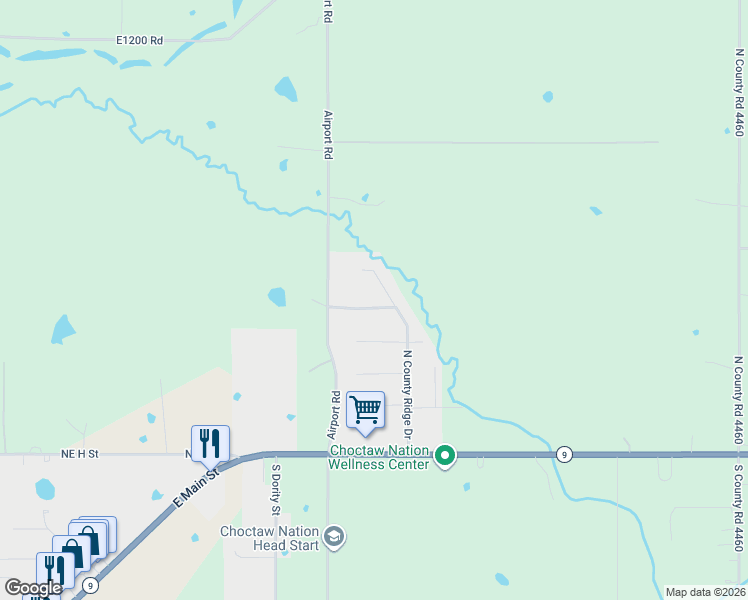 map of restaurants, bars, coffee shops, grocery stores, and more near 2009 East Trailwood Street in Stigler